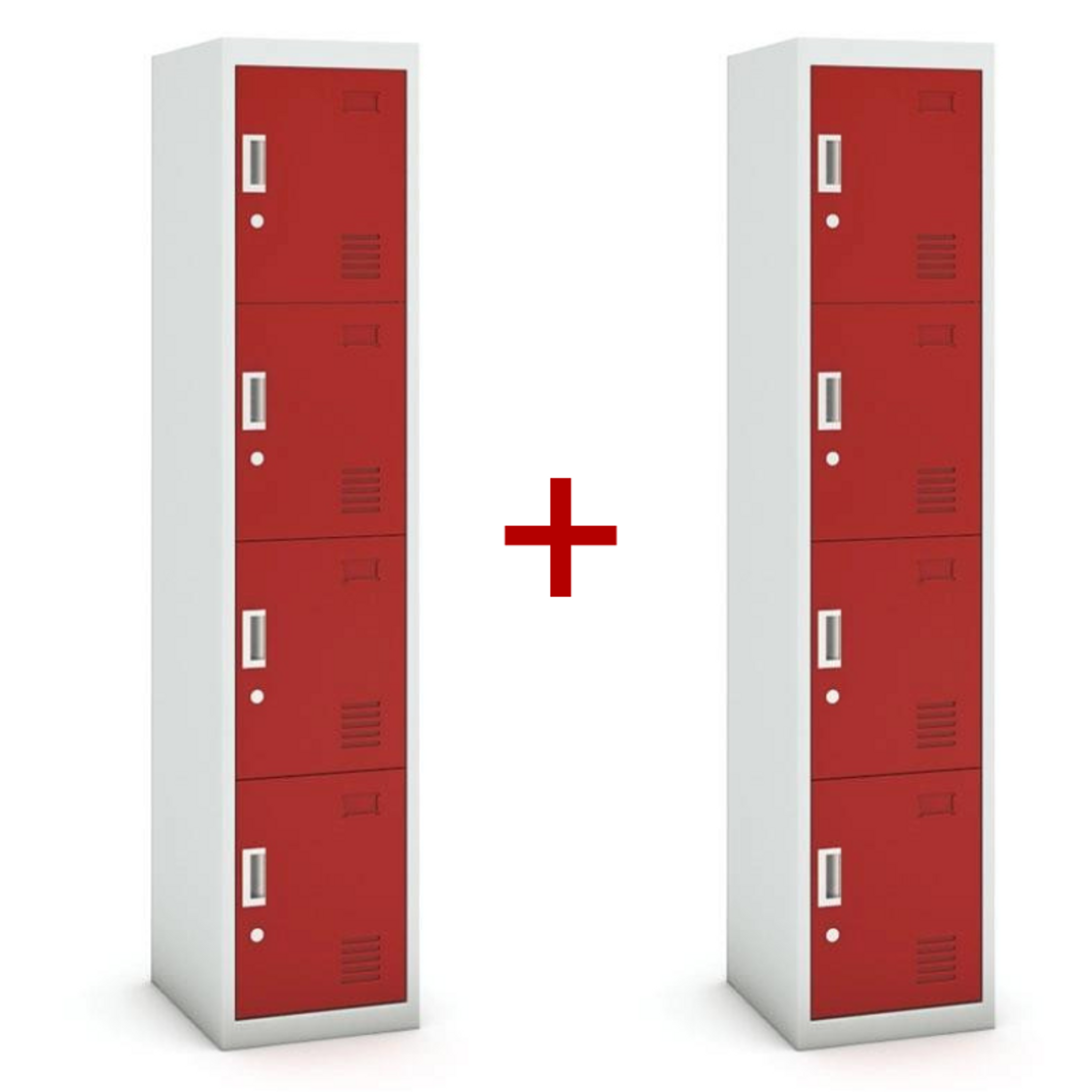Szafka ubraniowa czterodrzwiowa 1+1 GRATIS, demontaż, zamek cylindryczny, szara/czerwona