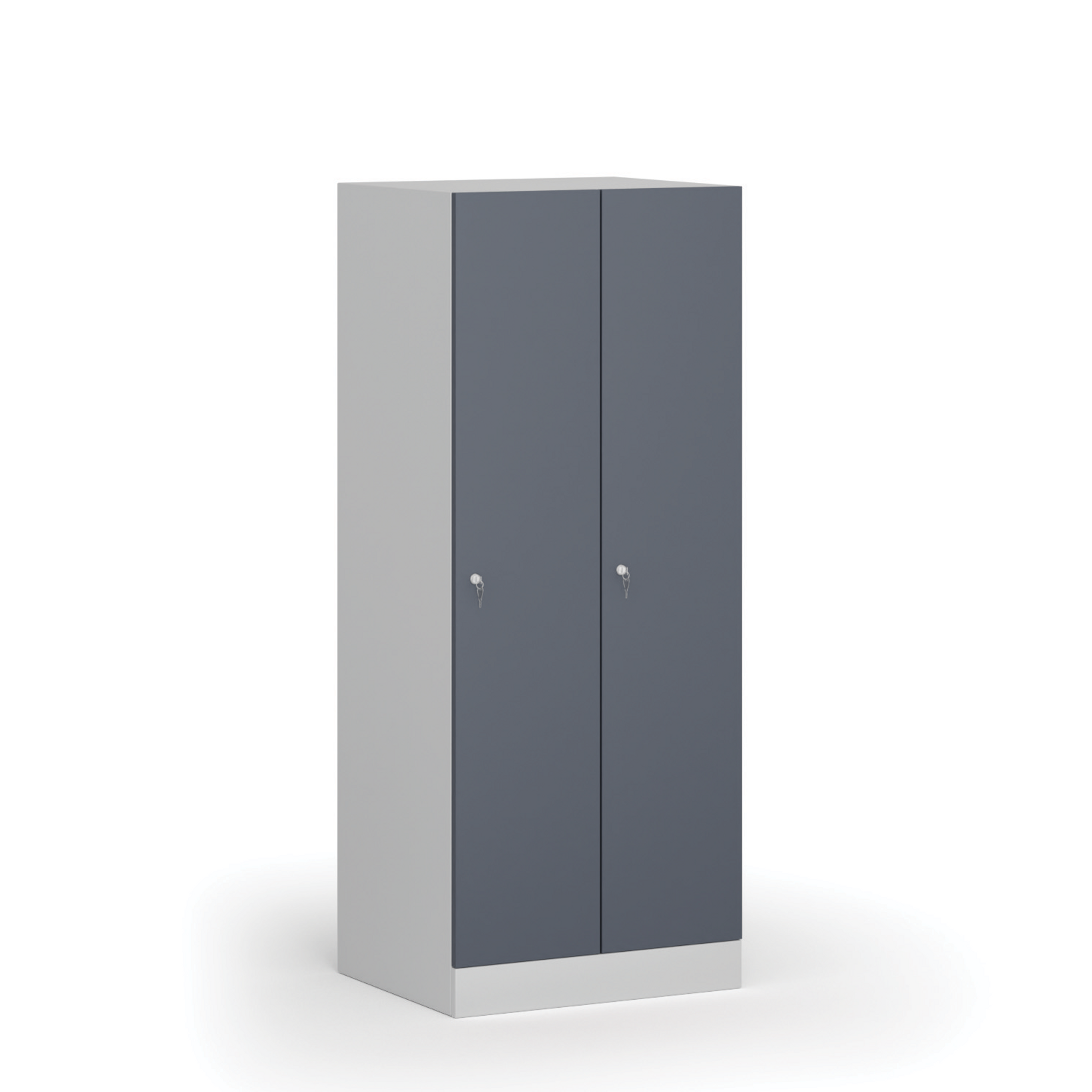 Szafka ubraniowa obniżona, 2-drzwiowa, 1500 x 600 x 500 mm, demontaż, zamek cylindryczny, drzwi ciemnoszare