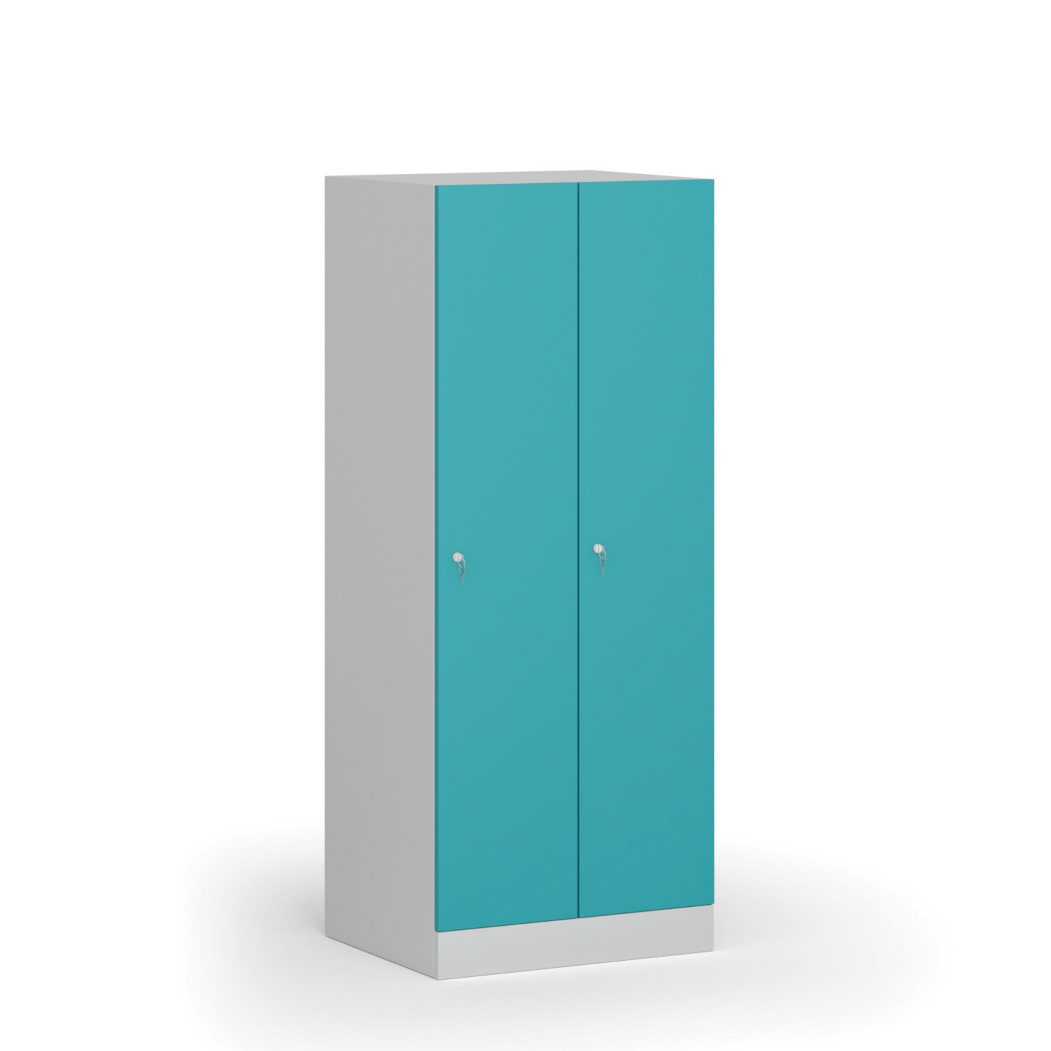 Szafka ubraniowa obniżona, 2-drzwiowa, 1500 x 600 x 500 mm, demontaż, zamek cylindryczny, drzwi zielone