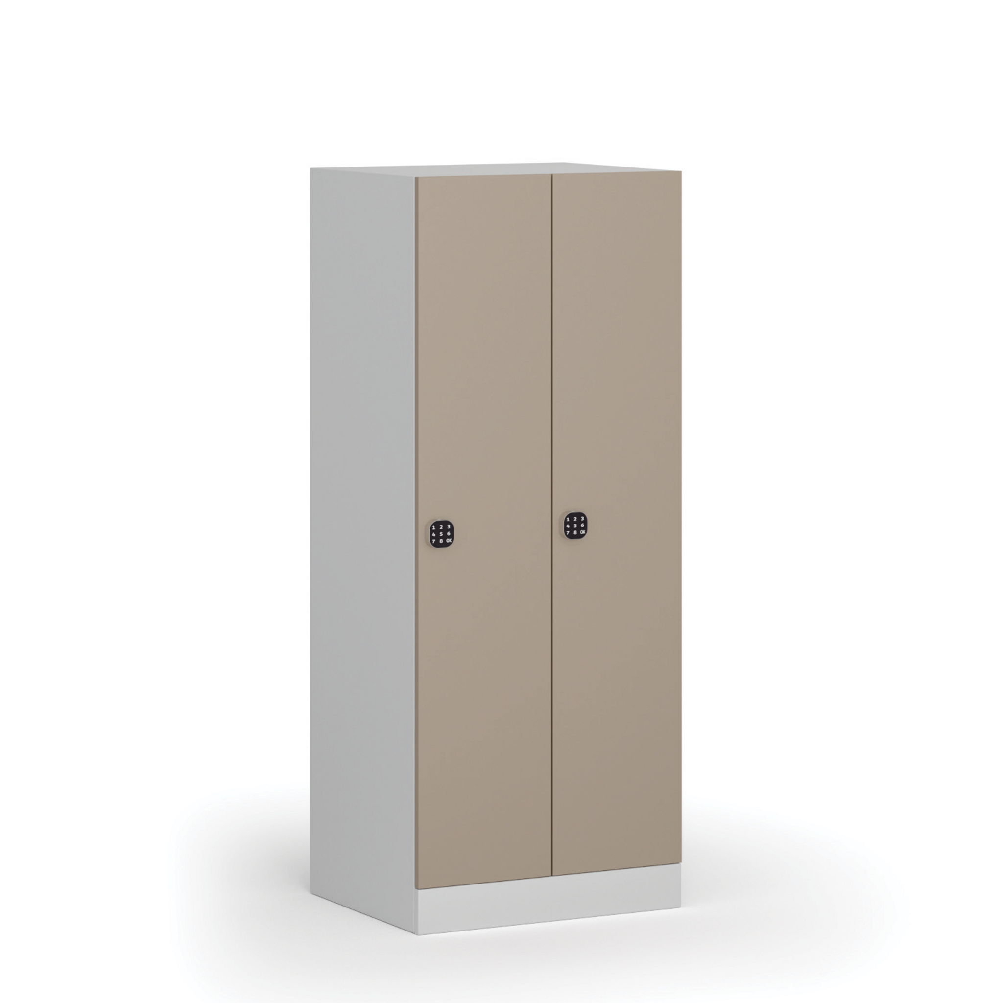 Szafka ubraniowa obniżona, 2-drzwiowa, 1500 x 600 x 500 mm, demontaż, zamek kodowy, drzwi beżowe