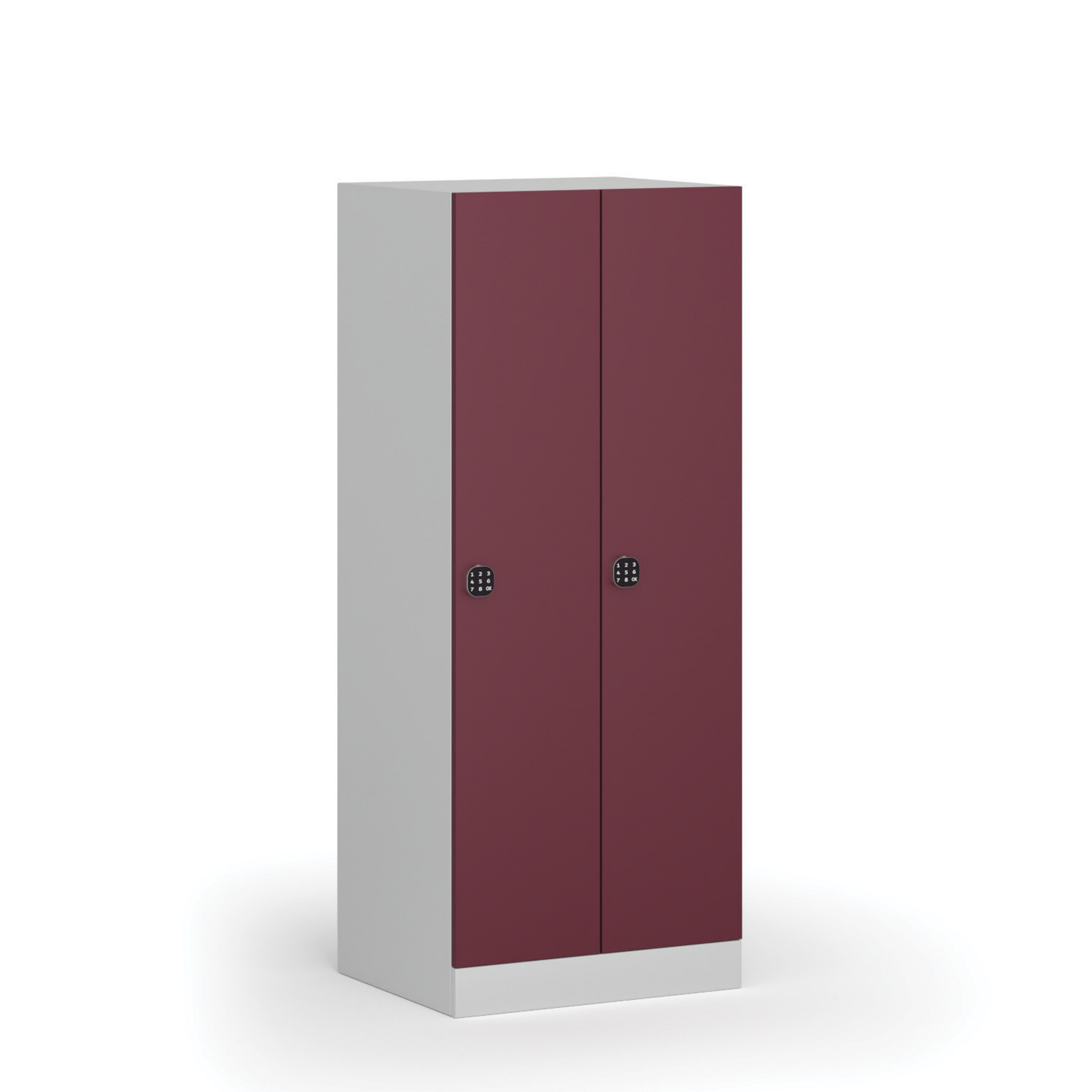 Szafka ubraniowa obniżona, 2-drzwiowa, 1500 x 600 x 500 mm, demontaż, zamek kodowy, drzwi czerwone