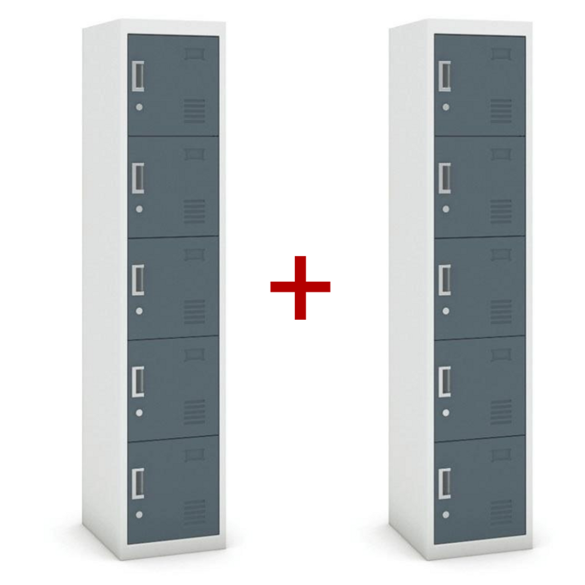 Szafka ubraniowa pięciodrzwiowa 1+1 GRATIS, demontaż, zamek cylindryczny, szara/ciemnoszara