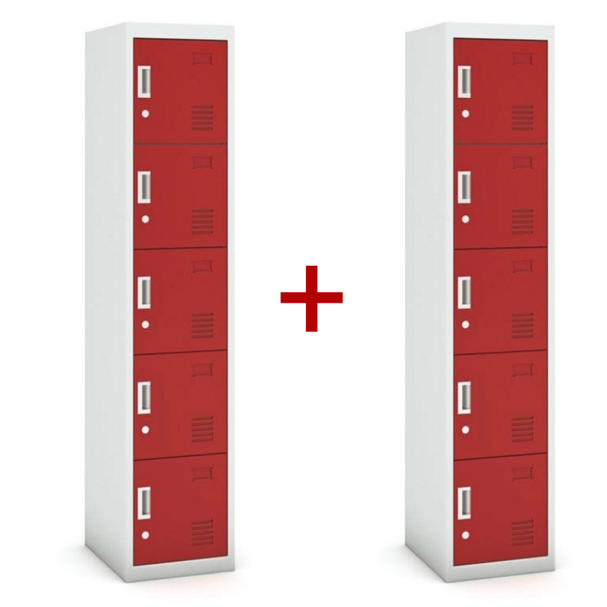 Szafka ubraniowa pięciodrzwiowa 1+1 GRATIS, demontaż, zamek cylindryczny, szara/czerwona