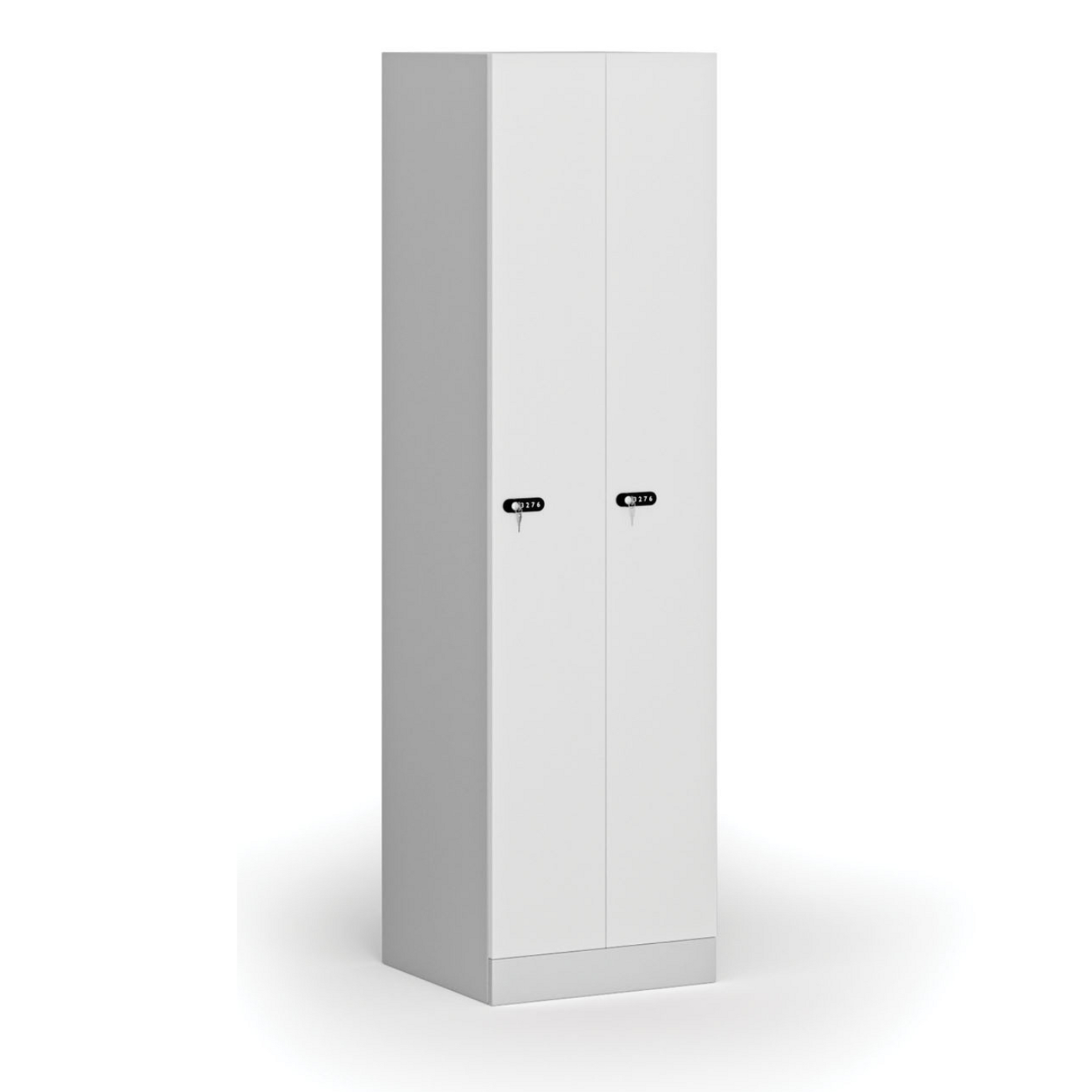Szafka ubraniowa S1 wąska, 2-drzwiowa, 1850 x 500 x 500 mm, demontaż, zamek mechaniczny z kodem, drzwi laminowane, biała