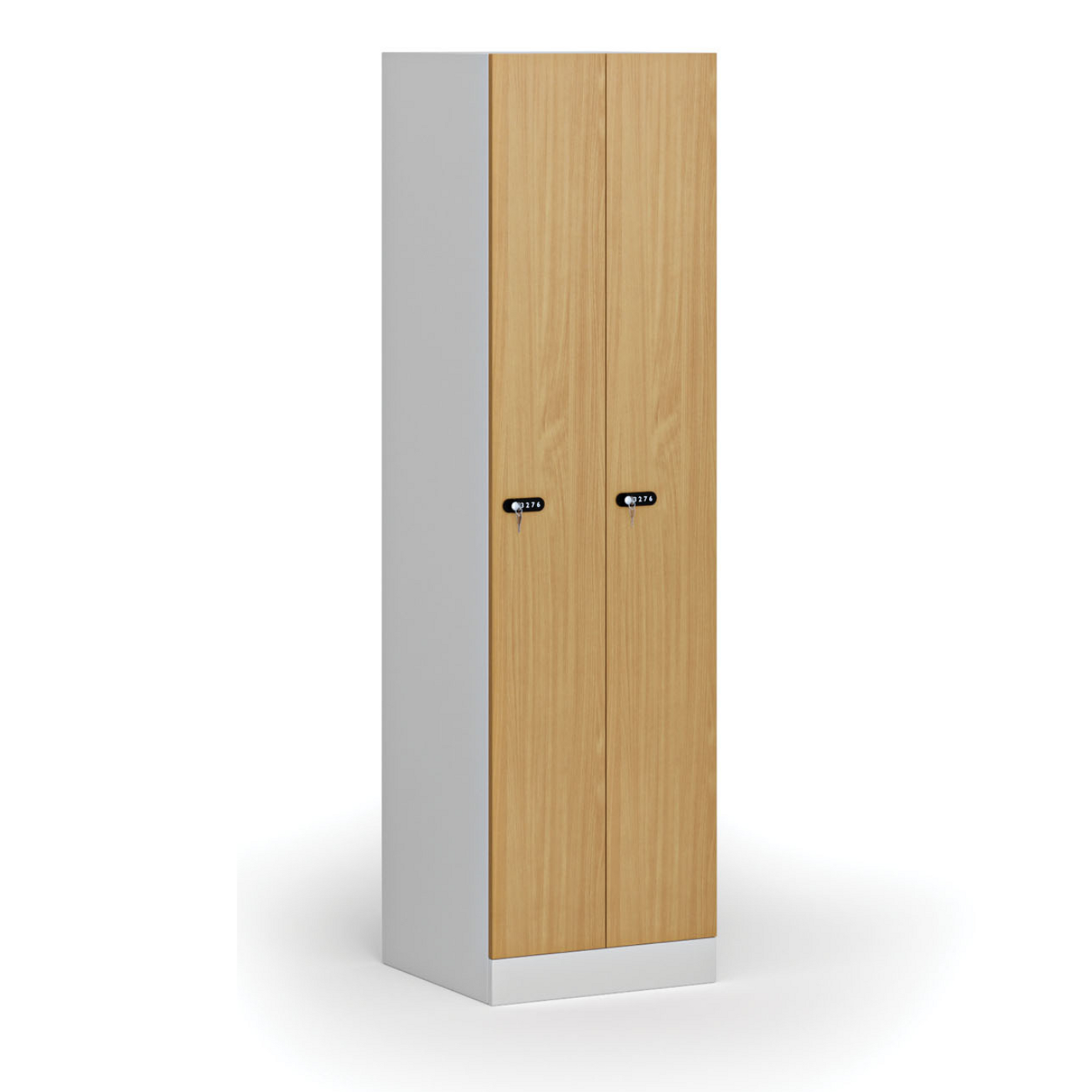 Szafka ubraniowa S1 wąska, 2-drzwiowa, 1850 x 500 x 500 mm, demontaż, zamek mechaniczny z kodem, drzwi laminowane, buk
