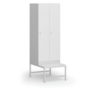 Szafka ubraniowa S1 z ławką, 2-drzwiowa, 1875 x 600 x 500/800 mm, demontaż, zamek cylindryczny, drzwi laminowane, biała