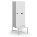 Szafka ubraniowa S1 z ławką, 2-drzwiowa, 1875 x 600 x 500/800 mm, demontaż, zamek mechaniczny z kodem, drzwi laminowane, biała