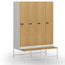 Szafka ubraniowa S1 z ławką, 2-drzwiowa, 1875 x 600 x 500/800 mm, demontaż, zamek mechaniczny z kodem, drzwi laminowane, biała