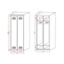 Szafka ubraniowa S2, 2-drzwiowa, 1800 x 600 x 500 mm, demontaż, zamek cylindryczny, drzwi szare