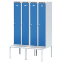 Szafka ubraniowa S6 z ławką, 2-drzwiowa, 1875 x 600 x 500/800 mm, zamek cylindryczny, drzwi szare