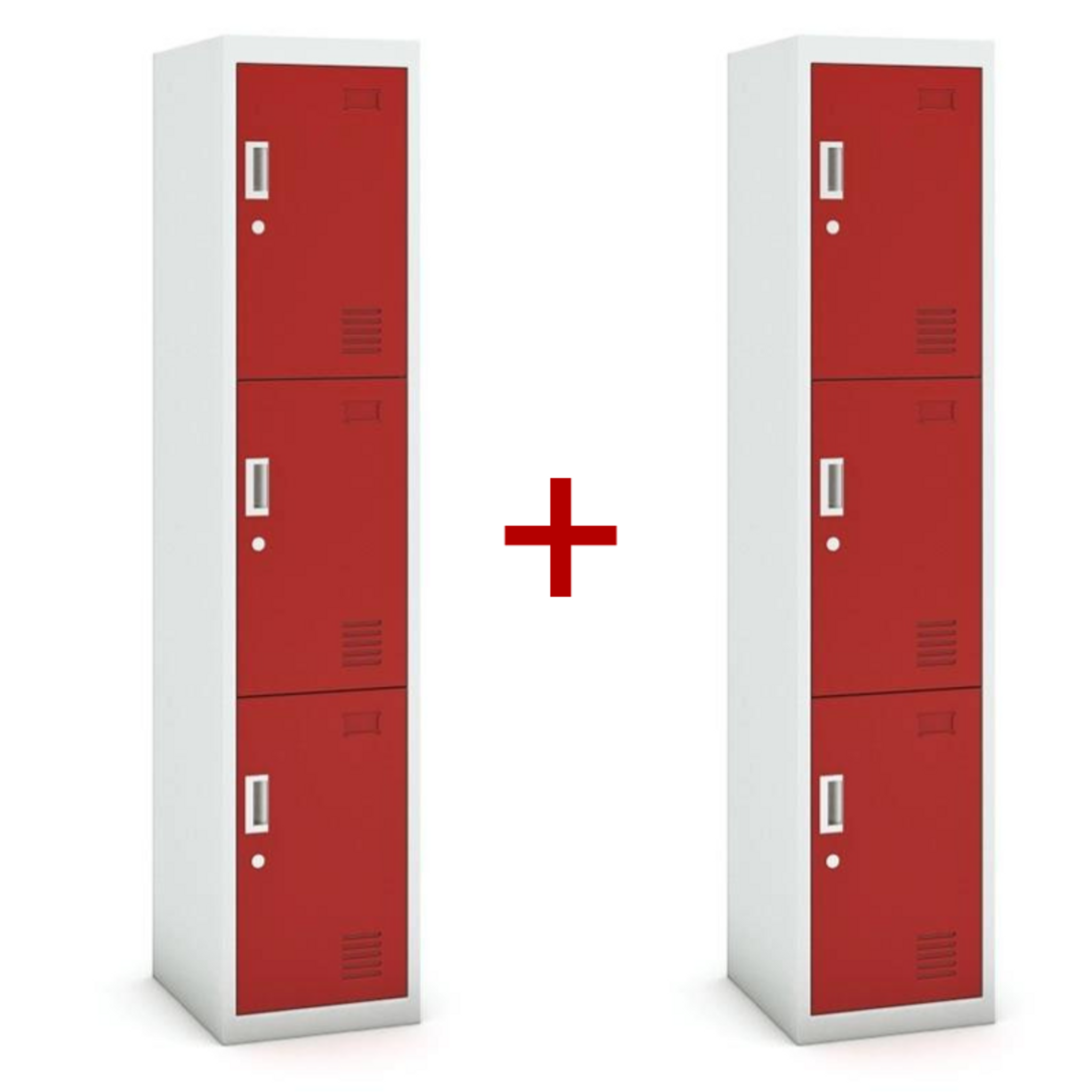 Szafka ubraniowa trzydrzwiowa 1+1 GRATIS, demontaż, zamek cylindryczny, szara/czerwona