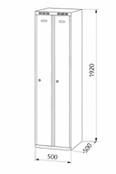 Szafka ubraniowa wąska, 2-drzwiowa, 1800 x 500 x 500 mm, zamek cylindryczny, drzwi czerwone