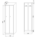 Szafka ubraniowa wąska, 2-drzwiowa, 1850 x 500 x 500 mm, demontaż, zamek cylindryczny, drzwi czerwone