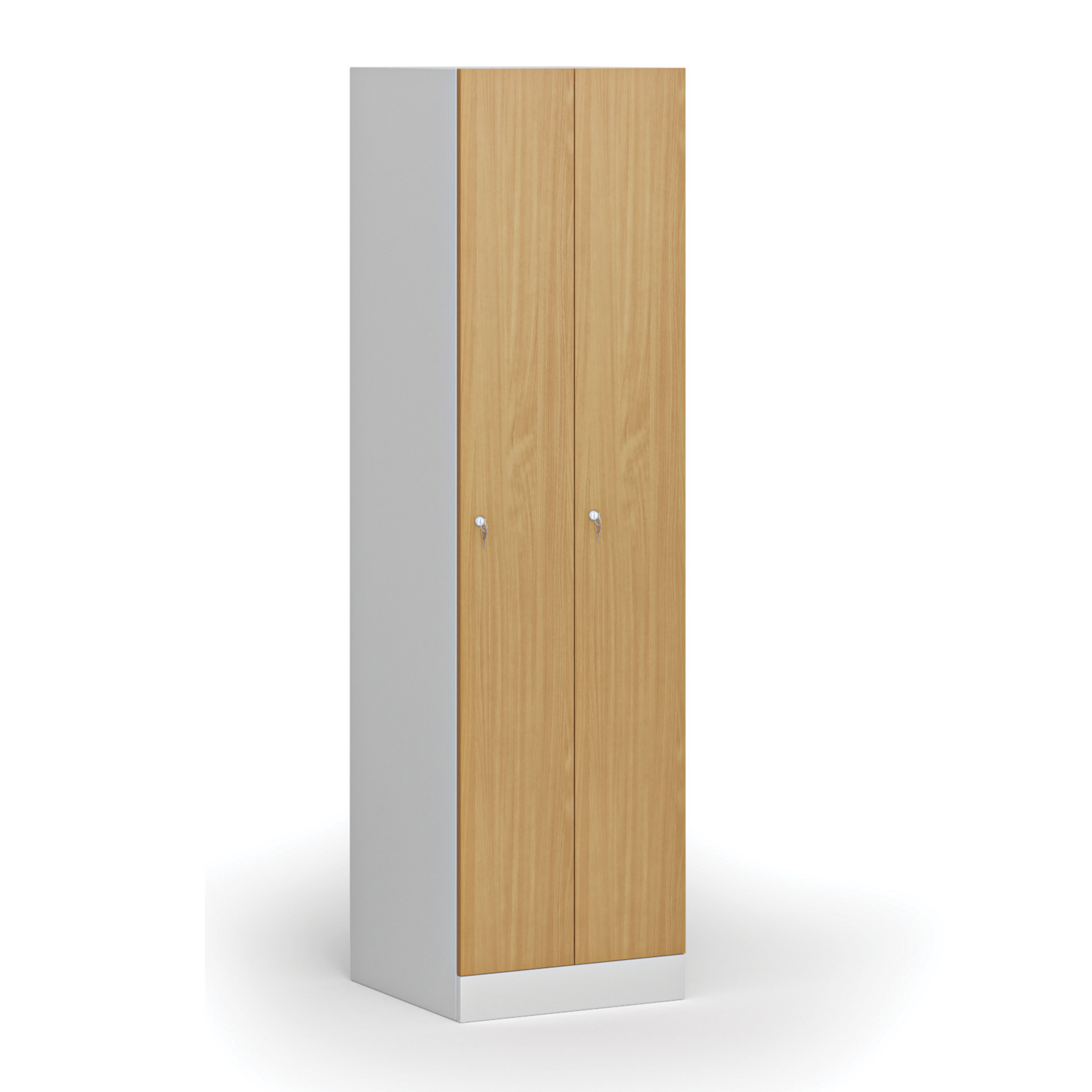 Szafka ubraniowa wąska, 2-drzwiowa, 1850 x 500 x 500 mm, demontaż, zamek cylindryczny, drzwi laminowane, buk