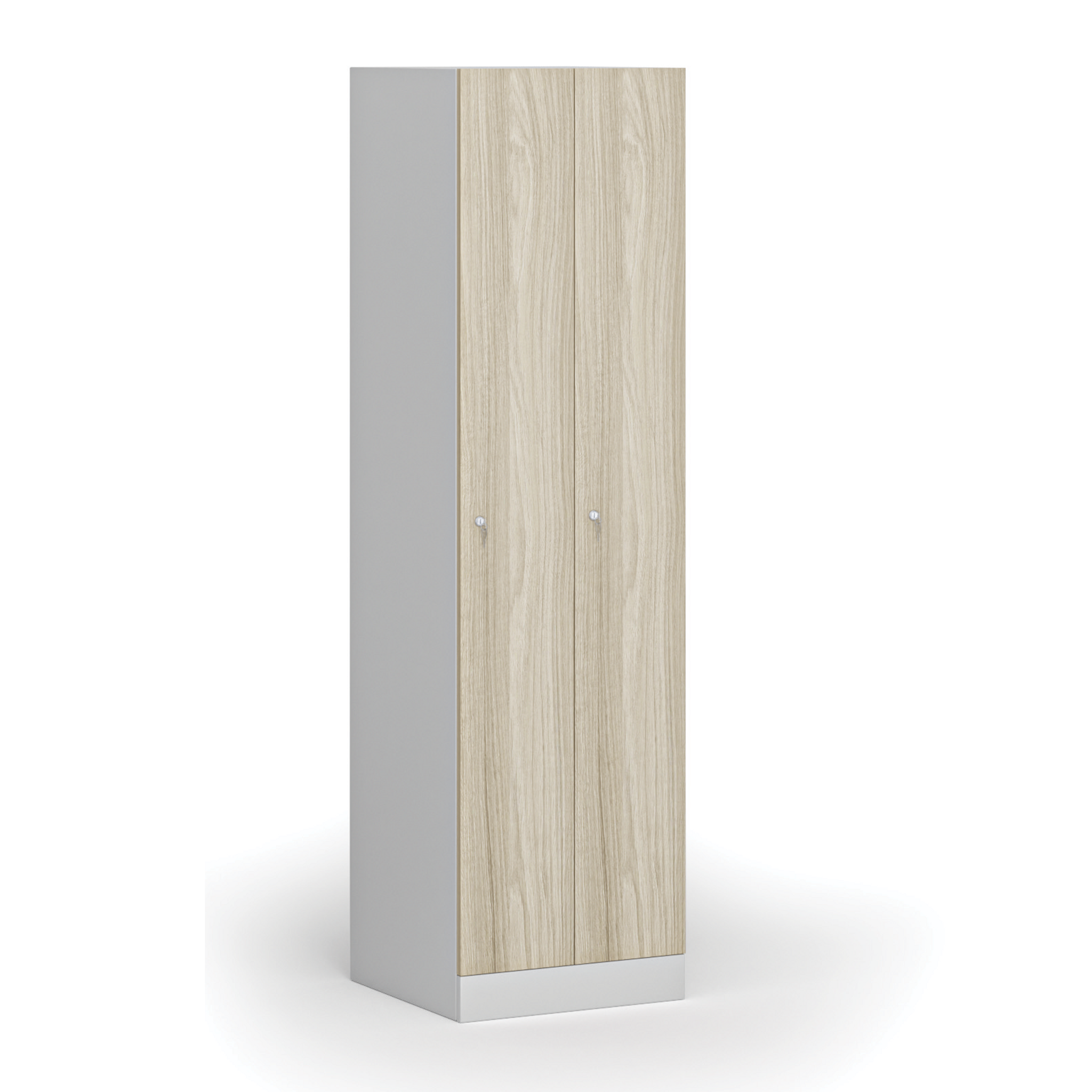 Szafka ubraniowa wąska, 2-drzwiowa, 1850 x 500 x 500 mm, demontaż, zamek cylindryczny, drzwi laminowane, dąb naturalny