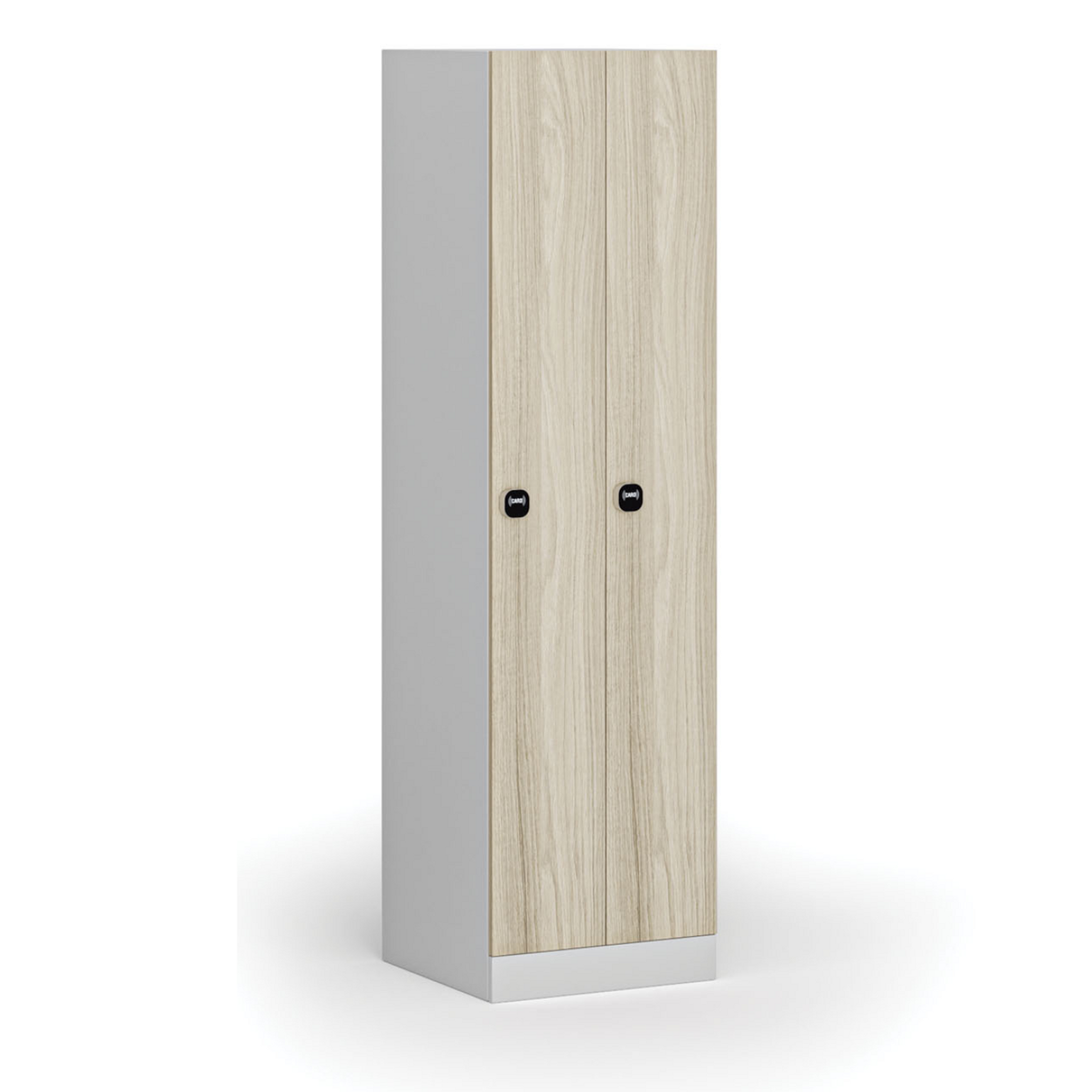 Szafka ubraniowa wąska, 2-drzwiowa, 1850 x 500 x 500 mm, demontaż, zamek RFID, drzwi laminowane, dąb naturalny