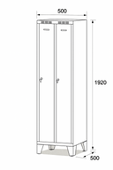 Szafka ubraniowa wąska, na nogach, 2-drzwiowa, 1920 x 500 x 500 mm, zamek cylindryczny, drzwi czerwone