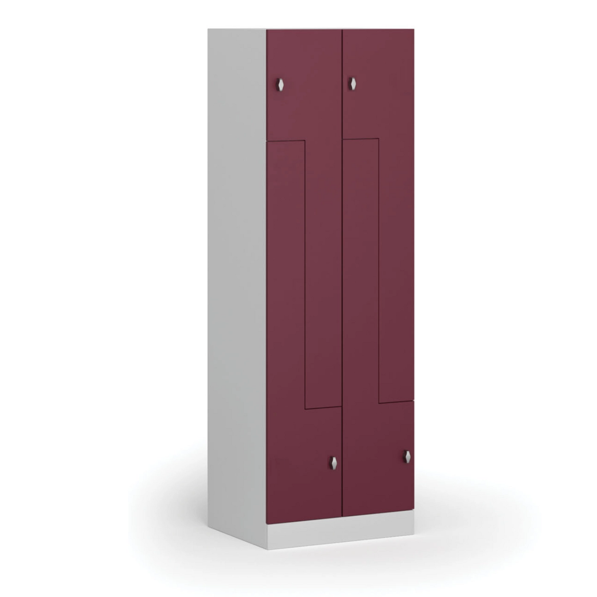 Szafka ubraniowa Z, 4-drzwiowa, 1850 x 600 x 500 mm, zamek obrotowy, drzwi czerwone