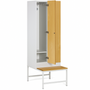 Szafka ubraniowa z ławką, 2-drzwiowa, 1875 x 600 x 500/800 mm, demontaż, zamek cylindryczny, drzwi laminowane, dąb naturalny