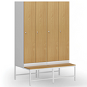 Szafka ubraniowa z ławką, 2-drzwiowa, 1875 x 600 x 500/800 mm, zamek cylindryczny, drzwi laminowane, buk