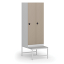 Szafka ubraniowa z ławką, 2-drzwiowa, 1875 x 600 x 500/800 mm, zamek RFID, drzwi beżowe