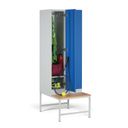 Szafka ubraniowa z ławką, 2-drzwiowa, 1875 x 600 x 500/800 mm, zamek RFID, drzwi czerwone