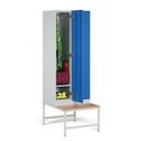 Szafka ubraniowa z ławką, 2-drzwiowa, 1875 x 600 x 500/800 mm, zamek RFID, drzwi laminowane, biała