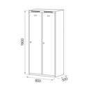 Szafka ubraniowa z przegrodą, 2-drzwiowa, 1800 x 800 x 500 mm, zamek cylindryczny, drzwi ciemnoszare