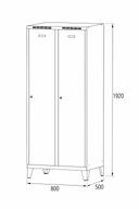 Szafka ubraniowa z przegrodą, na nogach, 2-drzwiowa, 1920 x 800 x 500 mm, zamek cylindryczny, drzwi niebieskie