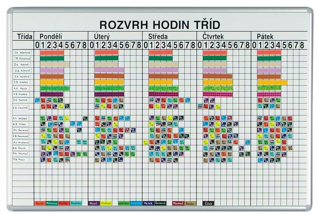 Tabuľa na rozvrh hodín ekoTAB, pre 26 tried, 1000 x 700 mm