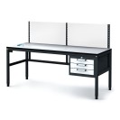 Antystatyczny stół warsztatowy ESD z panelem perforowanym, 3 skrzynki szufladowe na narzędzia, 1800 x 800 x 745-985 mm