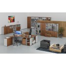 Büro-Eckschreibtisch PRIMO GRAY, 1600 x 1200 mm, links, grau/Nussbaum