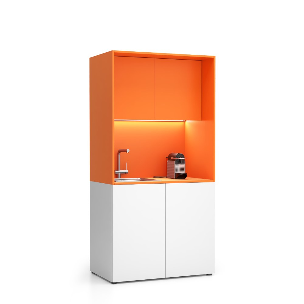 Büroküche NIKA mit Waschbecken und Wasserhahn 1000 x 600 x 2000 mm, Orange, links