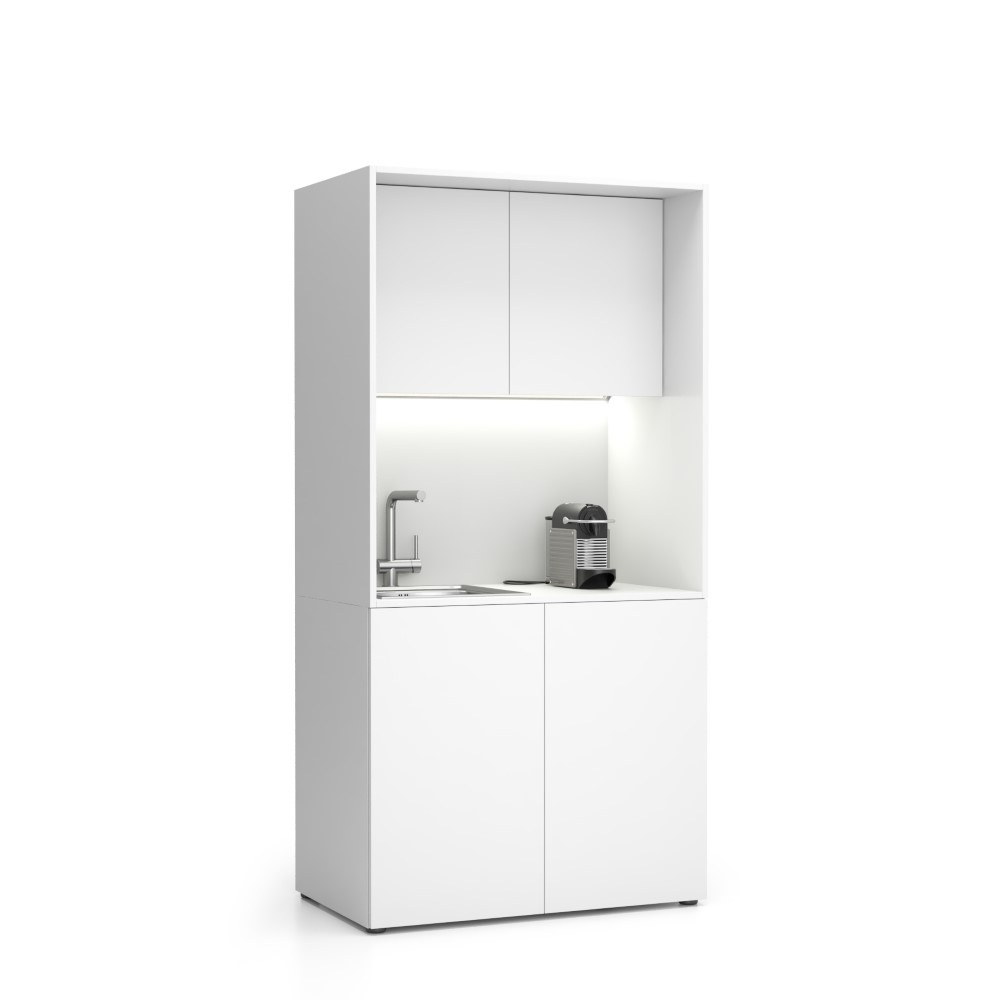 Büroküche NIKA mit Waschbecken und Wasserhahn 1000 x 600 x 2000 mm, weiß, links
