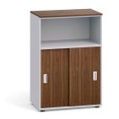 Büroschrank kombiniert PRIMO, Schiebetür, 1087 x 800 x 420 mm, grau / Nussbaum