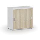 Büroschrank mit Schiebetür PRIMO WHITE, 740 x 800 x 420 mm, Weiß/Eiche Natur