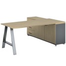 Bürotisch PRIMO STUDIO mit Schrank links, Tischplatte 1800 x 800 mm, grau / Birke