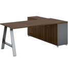 Bürotisch PRIMO STUDIO mit Schrank links, Tischplatte 1800 x 800 mm, grau / Nussbaum
