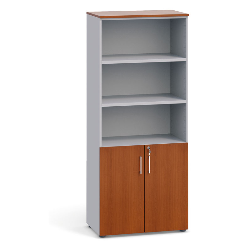 Büroschrank PRIMO, Tür für 2 Ebenen, 1781 x 800 x 420 mm, grau / Kirschbaum