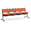 Čalouněné lavice do čekáren SMART, 4-sedák, oranžová, chromované nohy