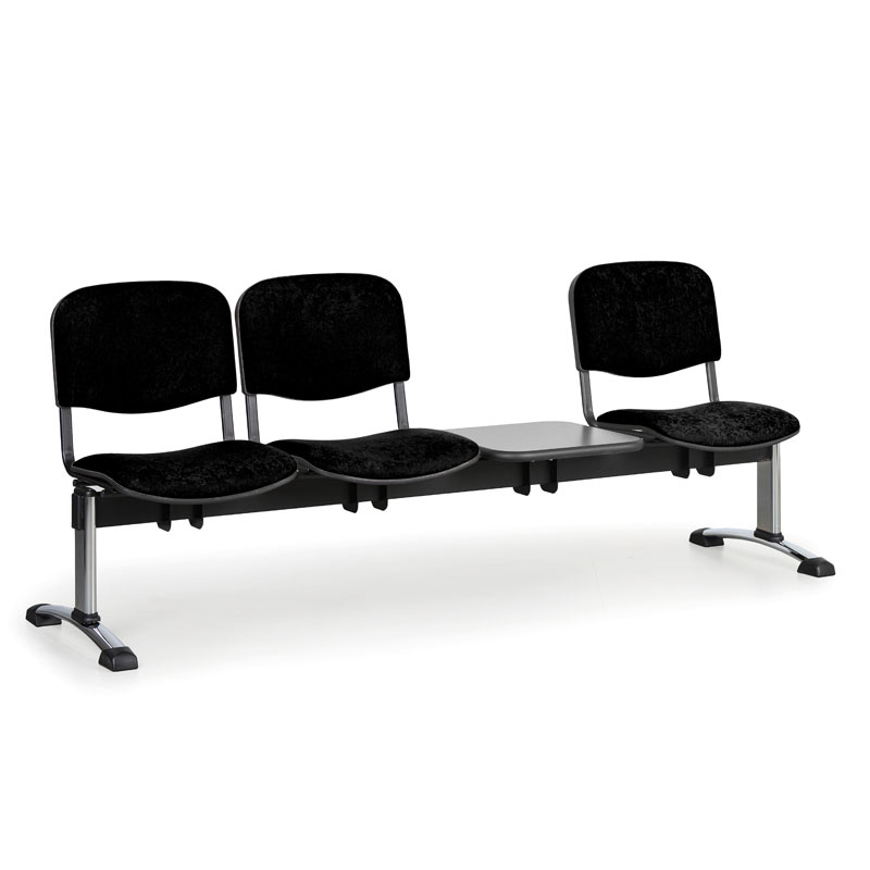 Čalúnená lavica do čakární VIVA, 3-sedadlo, so stolíkom, čierna, chrómované nohy