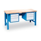Dielenský pracovný stôl GÜDE Variant s 2 závesnými boxami na náradie, buková škárovka, 6 zásuviek, 1700 x 685 x 850 mm, modrá