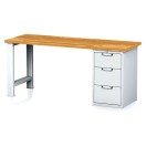 Dielenský pracovný stôl MECHANIC I, pevná noha + dielenský box na náradie, 3 zásuvky, 2000 x 700 x 880 mm, sivé dvere