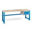 Dielenský stôl KOVONA, 3 zásuvky na náradie, buková škárovka, pevné nohy, 2100 mm