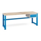 Dielenský stôl KOVONA, zásuvka na náradie, buková škárovka, pevné nohy, 2100 mm