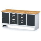 Dielenský stôl MECHANIC I, 2 skrinky a 2x 5 zásuvkový box na náradie, 10 zásuviek, 2000x700x880 mm, antracitové dvere