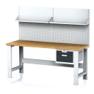 Dielenský stôl MECHANIC s nadstavbou a policou, 2000x700x700-1055 mm, nastaviteľné podnožie, 1x 2 zásuvkový kontejner, sivý/antracit