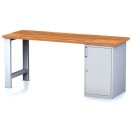 Dílenský pracovní stůl MECHANIC I, pevná noha + dílenská skříňka na nářadí, 2000 x 700 x 880 mm, šedé dveře