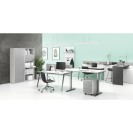 DOUBLE LAYERS Schreibtisch, mit Trennwänden, weiß / grau