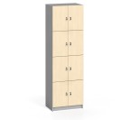 Dřevěná šatní skříňka s úložnými boxy, 8 boxů, 2x4, šedá / bříza